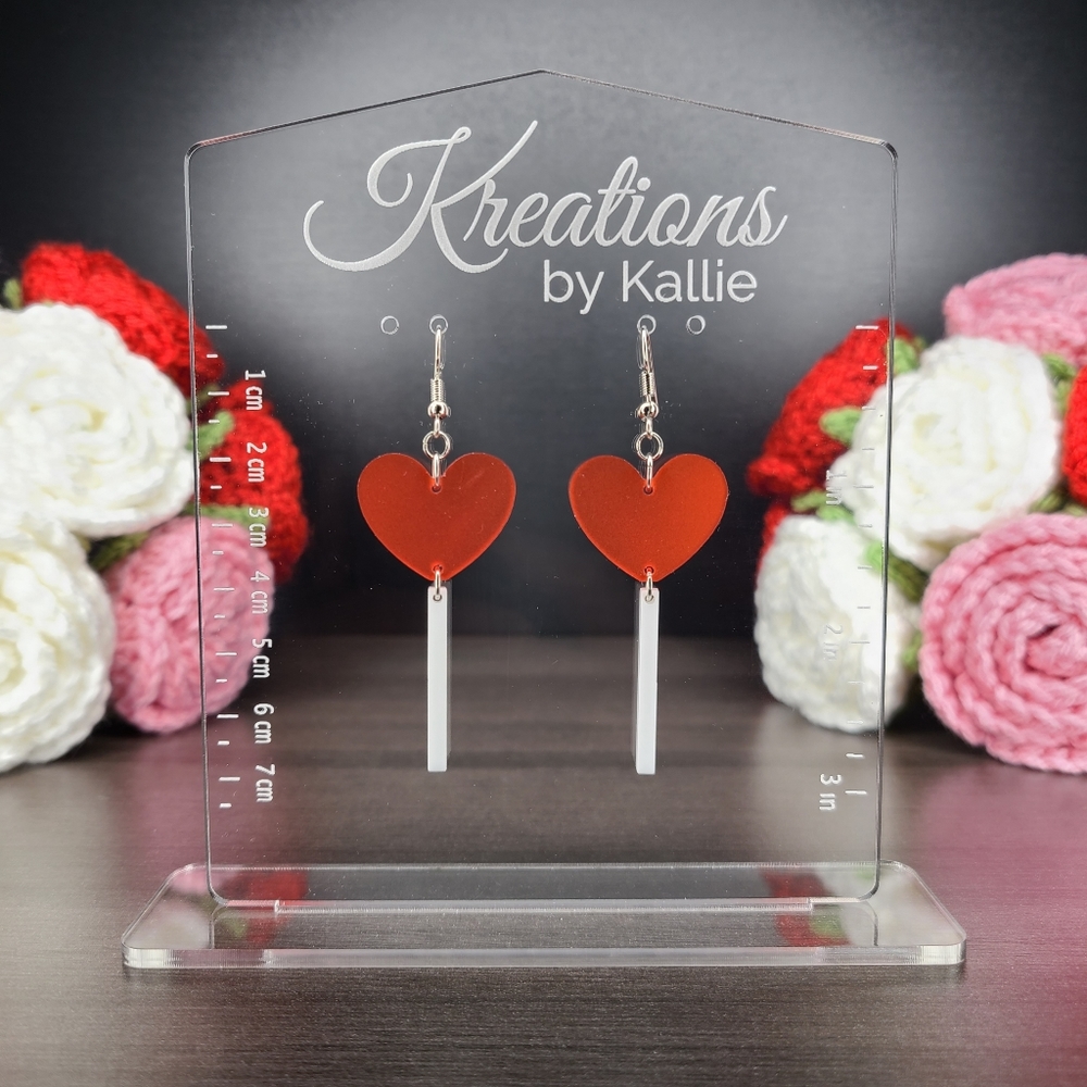 Valentines Day Heart Sucker Earrings Red and White Dangle Handmade